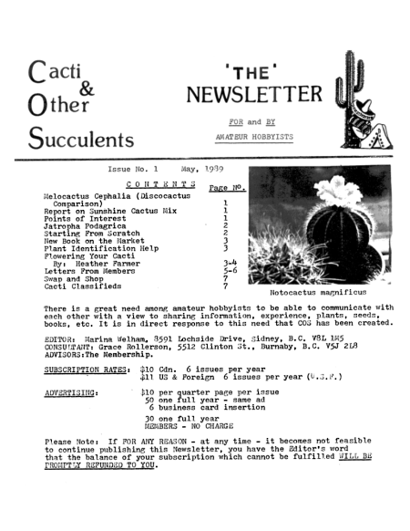 Cacti & Other Succulents, Issue No. 1, May 1989