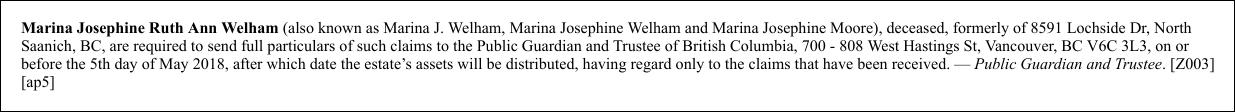 Excerpt Notices to Creditors BC 5 April 2018